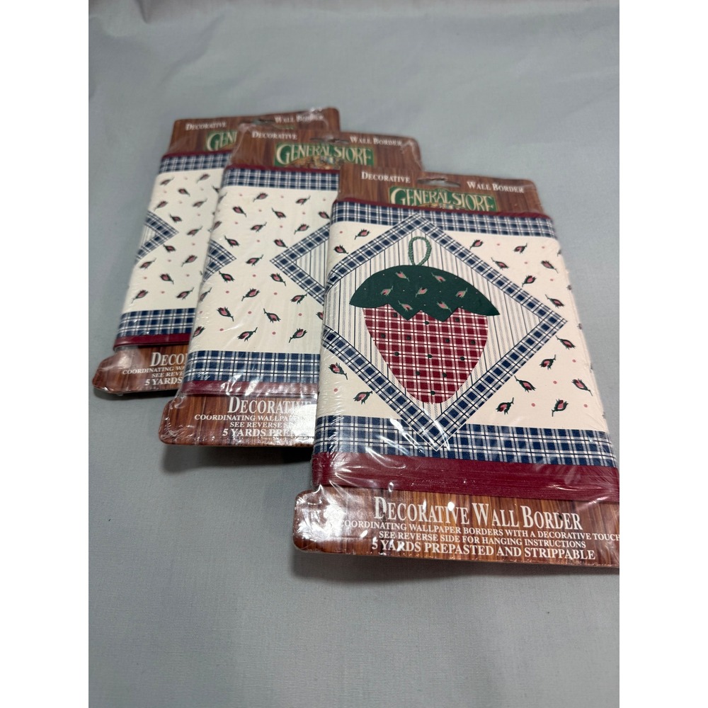 General Store Wall Border Strawberry Plaid Country Farmhouse Cottagecore 15 Yds